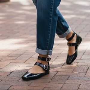 NWT Old Navy Faux-Leather Double Ankle-Strap Flats for Women Black size 8